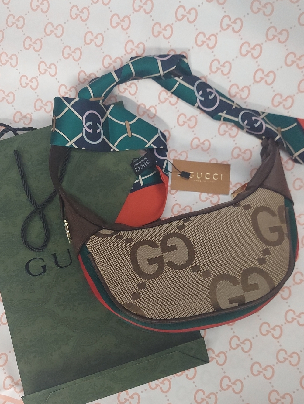 Gucci 100% SILK scarf and MINI Bag